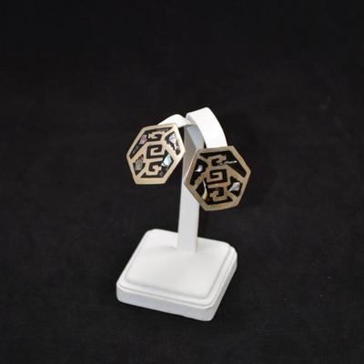 Sterling Clip-On Earrings with Mother of Pearl 12.9g