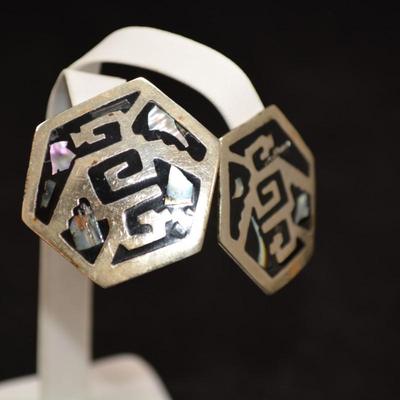 Sterling Clip-On Earrings with Mother of Pearl 12.9g