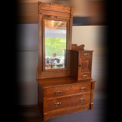 Antique Gentlemenâ€™s Hat Box Dresser & Mirror