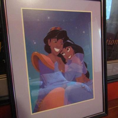 Framed Disney Commemorative Art- Aladdin Theme- Approx 12 3/4