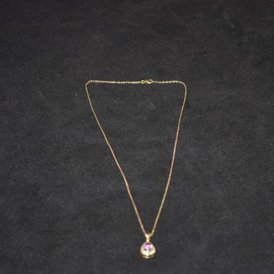 Gold-Tone 925 Sterling Chain with 925 Alexandrite & Diamond Chip Pendant 18" 2.9g