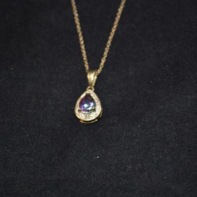 Gold-Tone 925 Sterling Chain with 925 Alexandrite & Diamond Chip Pendant 18" 2.9g