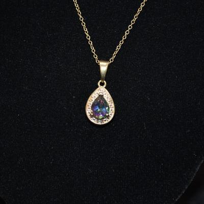 Gold-Tone 925 Sterling Chain with 925 Alexandrite & Diamond Chip Pendant 18" 2.9g