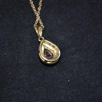 Gold-Tone 925 Sterling Chain with 925 Alexandrite & Diamond Chip Pendant 18" 2.9g