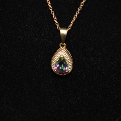 Gold-Tone 925 Sterling Chain with 925 Alexandrite & Diamond Chip Pendant 18" 2.9g