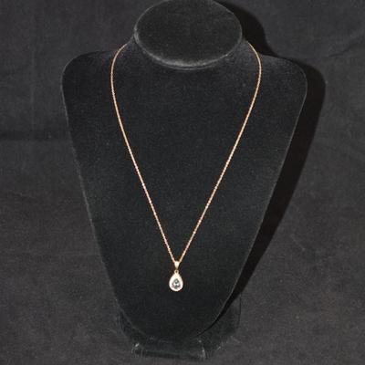 Gold-Tone 925 Sterling Chain with 925 Alexandrite & Diamond Chip Pendant 18" 2.9g