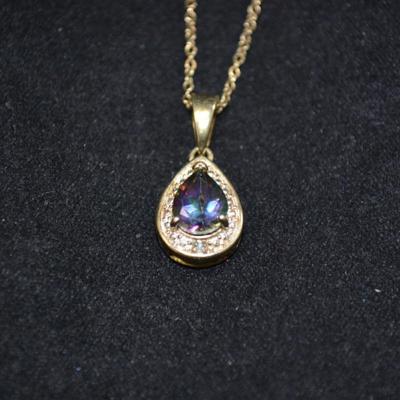 Gold-Tone 925 Sterling Chain with 925 Alexandrite & Diamond Chip Pendant 18" 2.9g