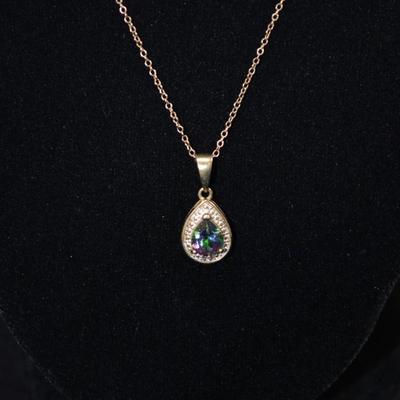 Gold-Tone 925 Sterling Chain with 925 Alexandrite & Diamond Chip Pendant 18" 2.9g