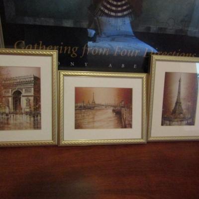 Set of Three Framed Parisian Design Prints- Approx 8 1/2
