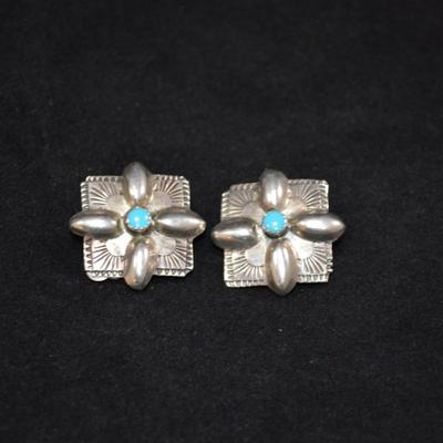 Vintage Sterling Clip-On Earrings with Turquoise 6.8g
