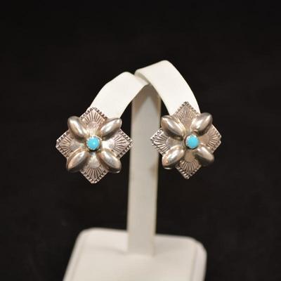 Vintage Sterling Clip-On Earrings with Turquoise 6.8g