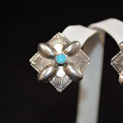 Vintage Sterling Clip-On Earrings with Turquoise 6.8g