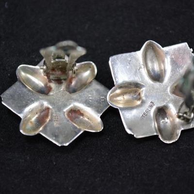 Vintage Sterling Clip-On Earrings with Turquoise 6.8g