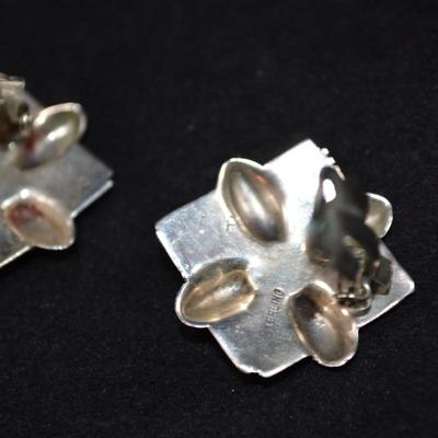 Vintage Sterling Clip-On Earrings with Turquoise 6.8g