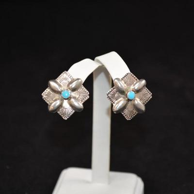 Vintage Sterling Clip-On Earrings with Turquoise 6.8g