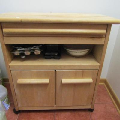 Solid Wood Portable Kitchen Island (No Contents)- Approx 34