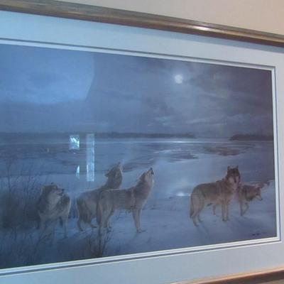 Framed Pack of Wolves Art Print- Numbered and Signed by Artist- Approx 39 1/2