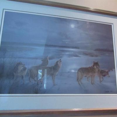 Framed Pack of Wolves Art Print- Numbered and Signed by Artist- Approx 39 1/2