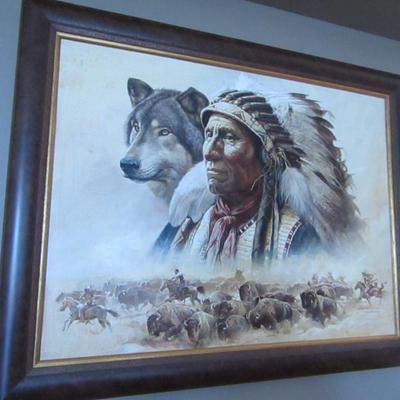 Native American Theme Artwork- Framed- Approx 37 1/4