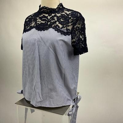 Lot  1537 ZARA BASIC Striped & Crochet Neck Top