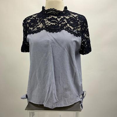 Lot  1537 ZARA BASIC Striped & Crochet Neck Top