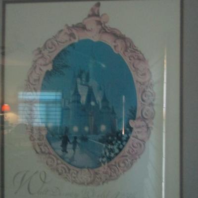 Framed Disney 25th Anniversary Commemorative Art with Guest of Honor Badges- Approx 21' X 28