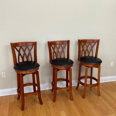 Three (3) ~ Matching Cherry Swivel Bar Stools ~ * Read Details