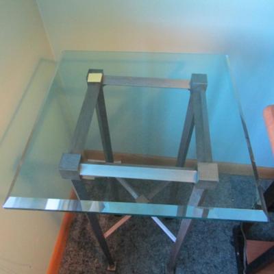 Metal Frame Accent Table with Glass Top- Approx 15