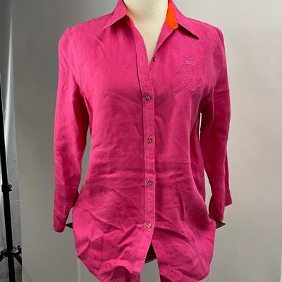 1546 Lauren By Ralph Lauren Linen Hot Pink Crest Top