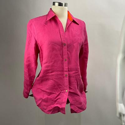 1546 Lauren By Ralph Lauren Linen Hot Pink Crest Top