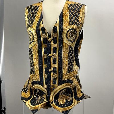1547 WATHNE Navy & Gold Silk Vest