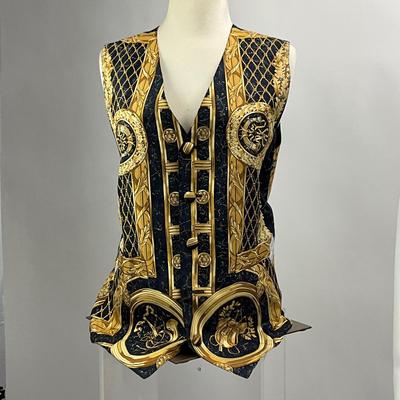 1547 WATHNE Navy & Gold Silk Vest