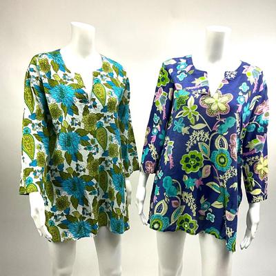 Lot. 1566 Pair of Long-sleeve Floral/Tropical Tunics 100% Cotton