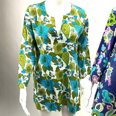 Lot. 1566 Pair of Long-sleeve Floral/Tropical Tunics 100% Cotton