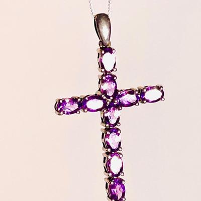 Sterling and amethyst cross necklace