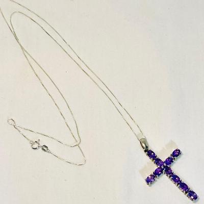 Sterling and amethyst cross necklace