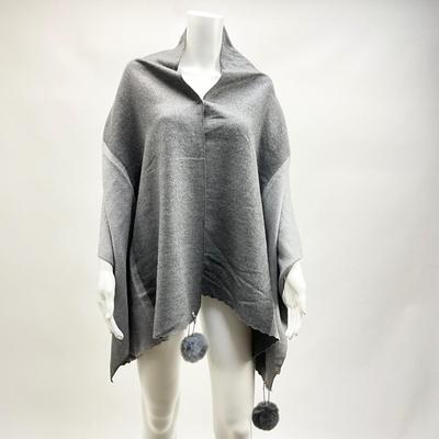 Lot 1569. Grey Colorblock Shawl/Wrap with Two Pompoms