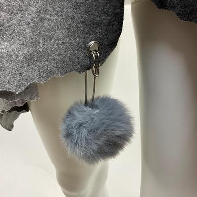 Lot 1569. Grey Colorblock Shawl/Wrap with Two Pompoms