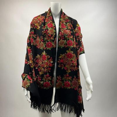 1577 Floral Embroidered Black Shawl