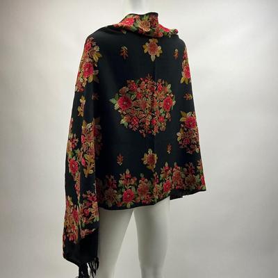 1577 Floral Embroidered Black Shawl