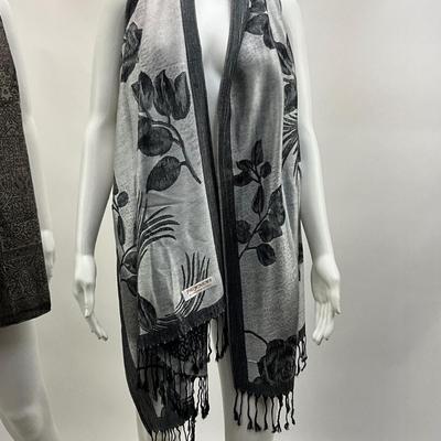 Lot 1572  Black & White Floral Pashmina / Black & White Scarf