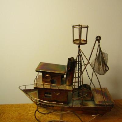 Copper Boat Design Music Box- Plays 'Beyond the Sea'- Approx 12 1/2