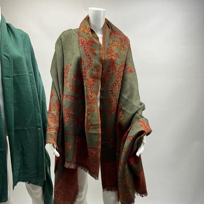 Lot 1574. Pair of Pashmina, one tapestry style & one solid