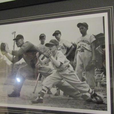 Framed Black and White Print of Young Baseball Players- Approx 21