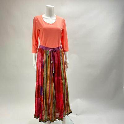 Lot. 1588 SOFT SURROUNDINGS Multicolored Skirt with tie & bells / Orange Top
