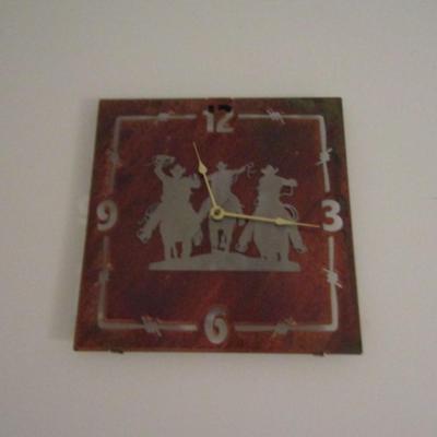 Metal Cowboy Theme Clock- Approx 12