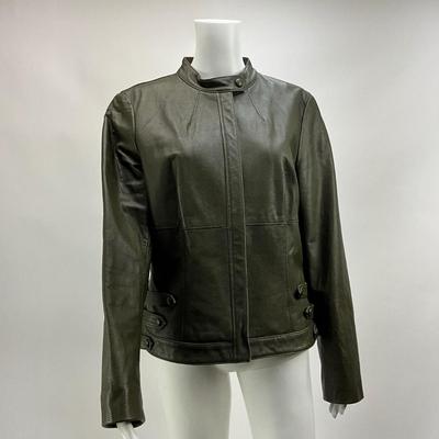 Lot 1596 Womenâ€™s Worth Olive Green Leather Jacket ( Size 12 )