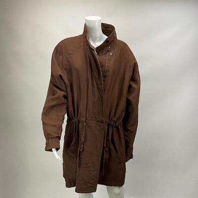 Lot 1598 Womenâ€™s Brown Leather Jacket - J. Peterman 100% Silk Jacket