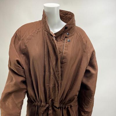 Lot 1598 Womenâ€™s Brown Leather Jacket - J. Peterman 100% Silk Jacket