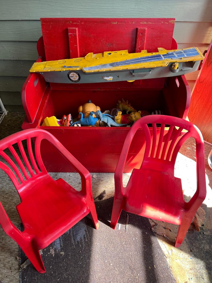LOT 210P Toy Box / Bench Full of Vintage Toys